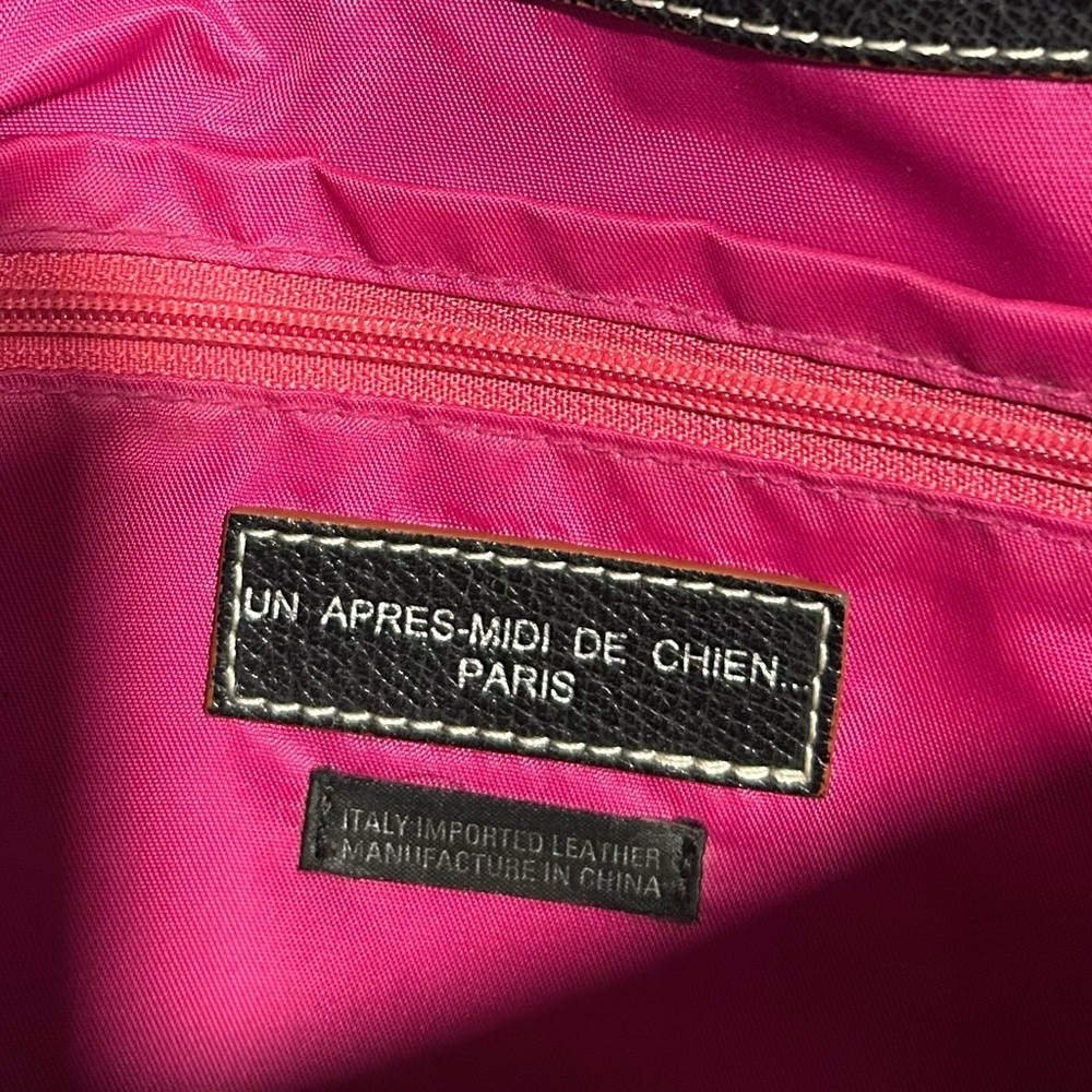 Un Apres-Midi De Chien Paris Black Leather Handbag Purse Hot Pink Interior - Picture 4 of 5